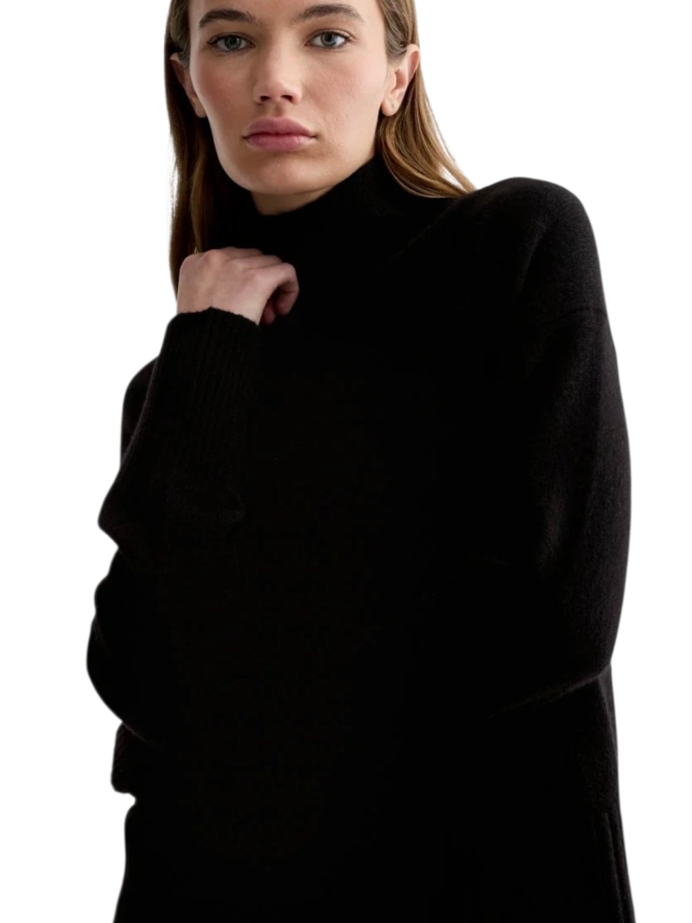 94% Recycled Cashmere Oversized Boxy Turtleneck XL Sweater Black Scandi Luxury